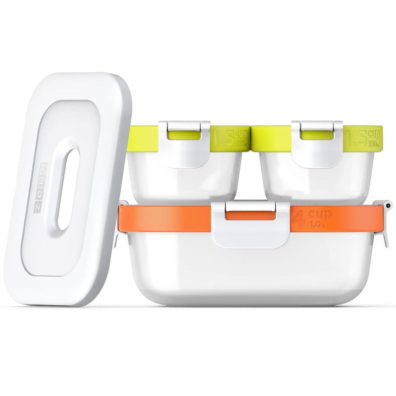 ZOKU - Nested Food Storage Containers with Freezer Pack, Leak Proof with Airtight Lids, for Sandwiches, Lunches, Leftovers and more, Easy to Clean, Reusable, BPA Free (Neat Stack) (7 Piece) - Image 1
